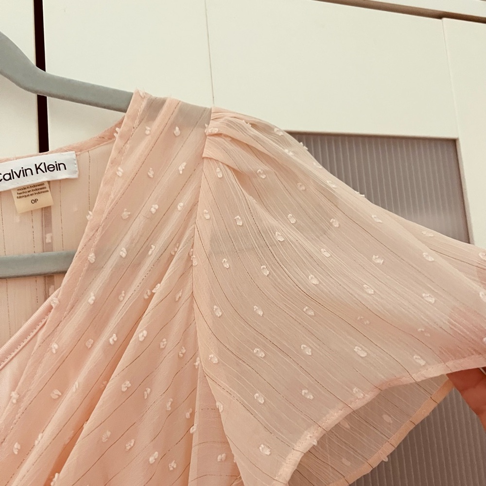 Calvin Klein Blush Pink Tiered Wrap Midi Dress - Picture 6 of 9
